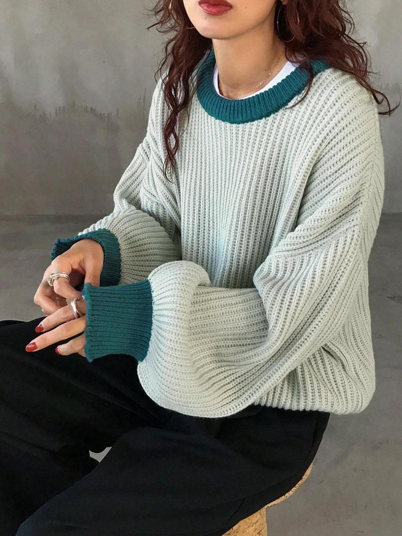 Product Introduction of Women's Colorblock Drop Shoulder Sweater Pullover, Casual Long Sleeve Round Neck Jumper for Fall & Winter, Fashion Ladies' Knitwear for Daily Wear 4