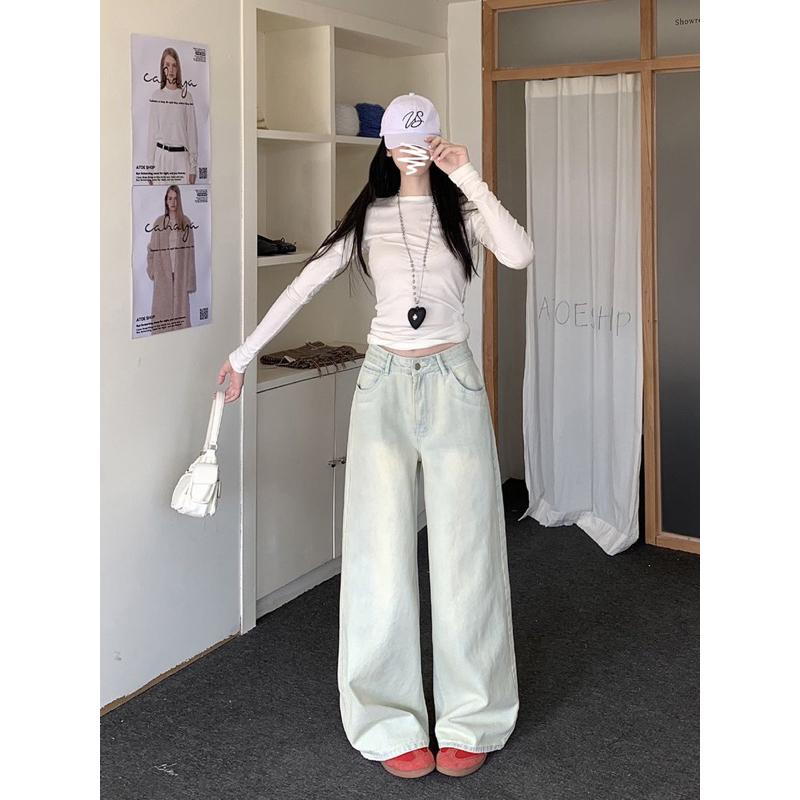 Quần Jean Mài Bạc Màu Sáng Nhạt quần jeans xuông xanh bạc hà Hottrend 2025