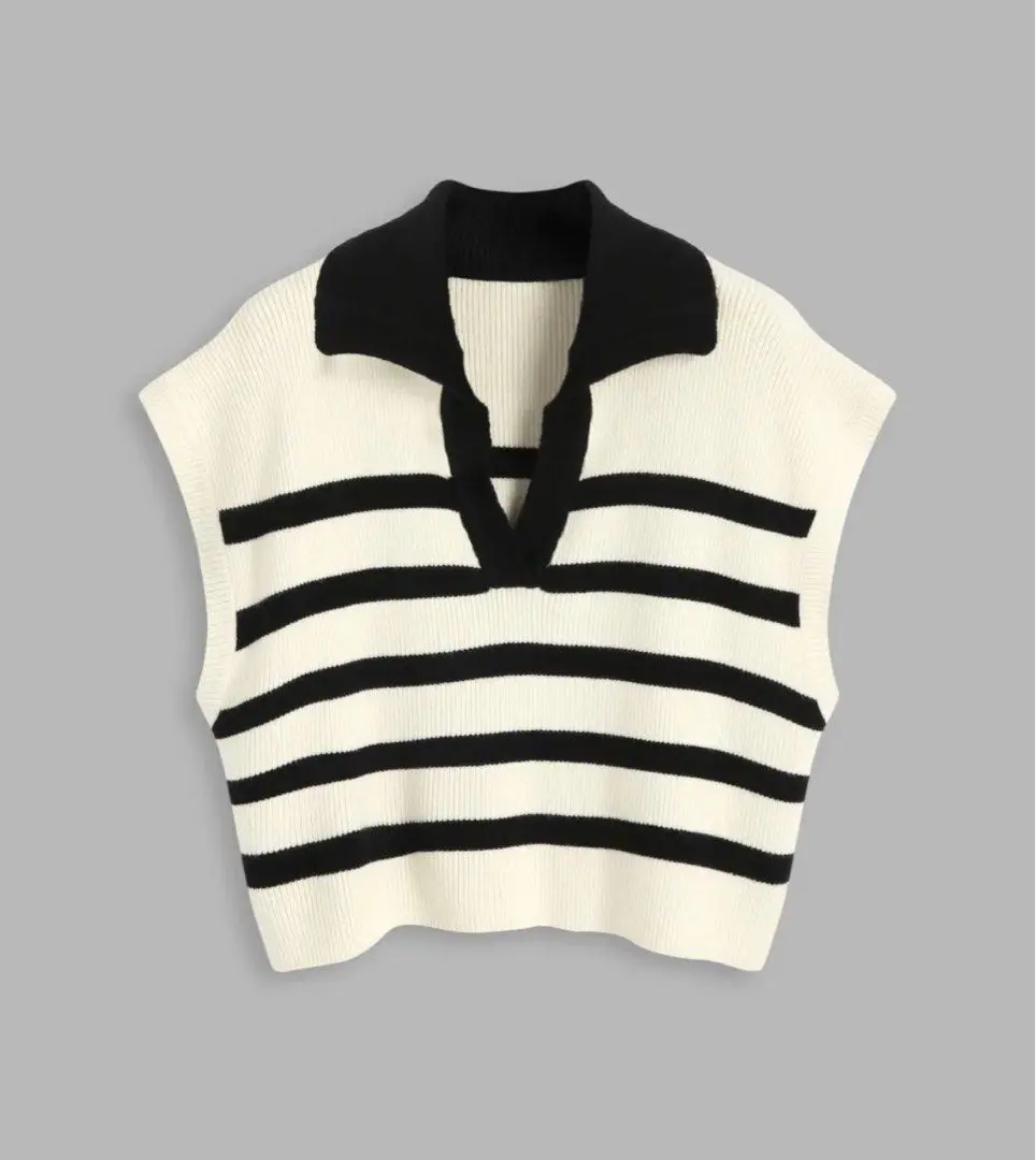 RAJUT STRIPE POLO VEST WANITA