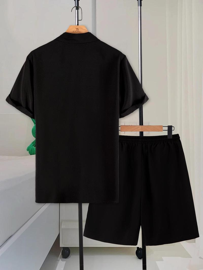 Product Introduction of Two-Piece Set Men's Solid Short Sleeve Top & Shorts, Casual Comfy Round Neck Shirt & Shorts for Summer, Men's Clothes for Daily Wear 9