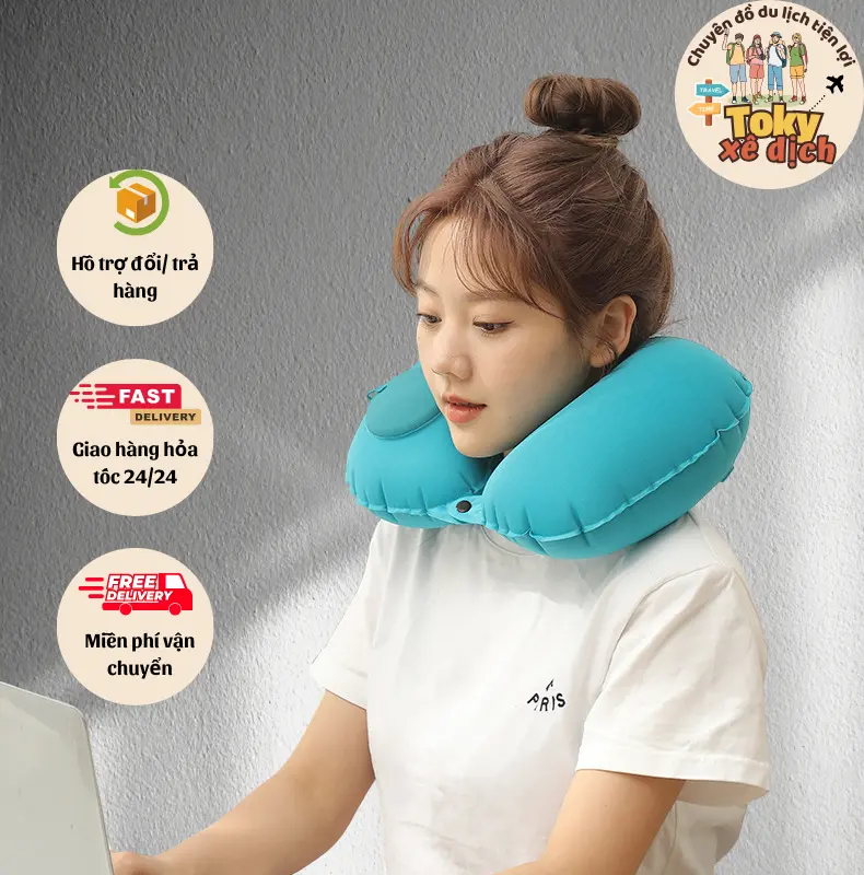Gối kê cổ chữ U bơm hơi tiện lợi khi mang đi du lịch, công tác, nhân viên văn phòng 0
