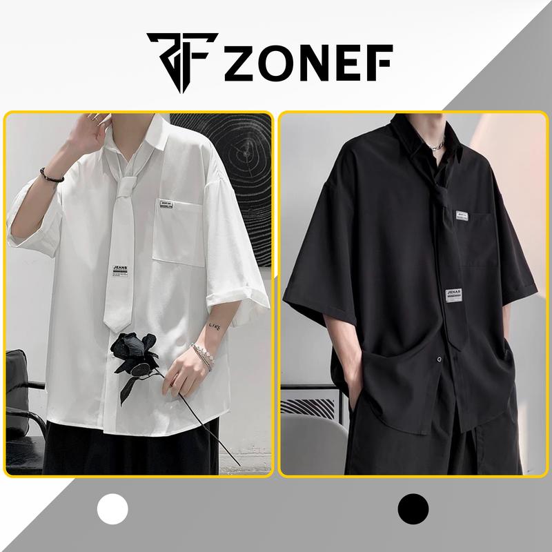 Áo Sơ Mi Nam Nữ ngắn tay Oversize phối Cà Vạt, Áo Sơmi Caravat form rộng Hàn Quốc By ZONEF [SMC] Menswear Shirt Có Cổ
