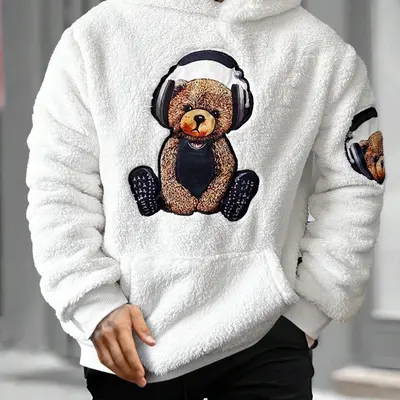 Hoodie Casual Teddy Bear Hoodie Men Cute Teddy Bear Printed Hoodie