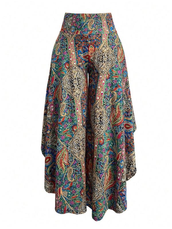 【Plus Size】 Floral Print Pants, Boho Casual Comfy Trousers for Daily Wear, Women's Bottoms for All Seasons, Clothing 2