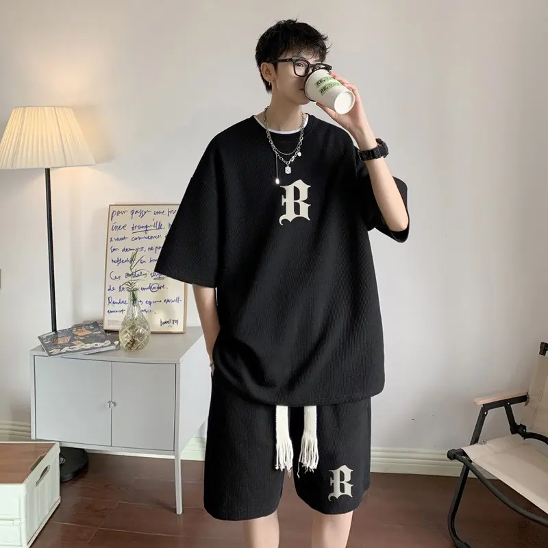 Bộ quần áo nam nữ ngắn tay chất liệu tổ ong có thể giặt máy giặt Menswear Nhung Tre Trắng