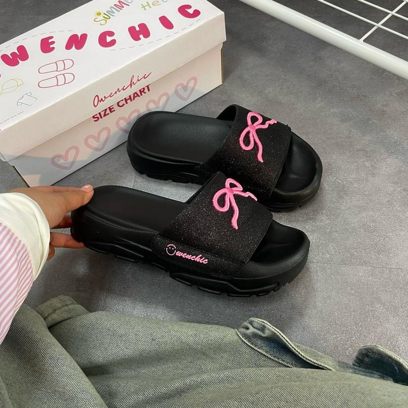 Dép Owenchic Thêu Nơ Quai Ngang Lót Bông Nam Nữ Đế Bằng Êm Chân Kèm Hộp - Bảo Hành - hỗ trợ đổi size (OWC6) Owenchic