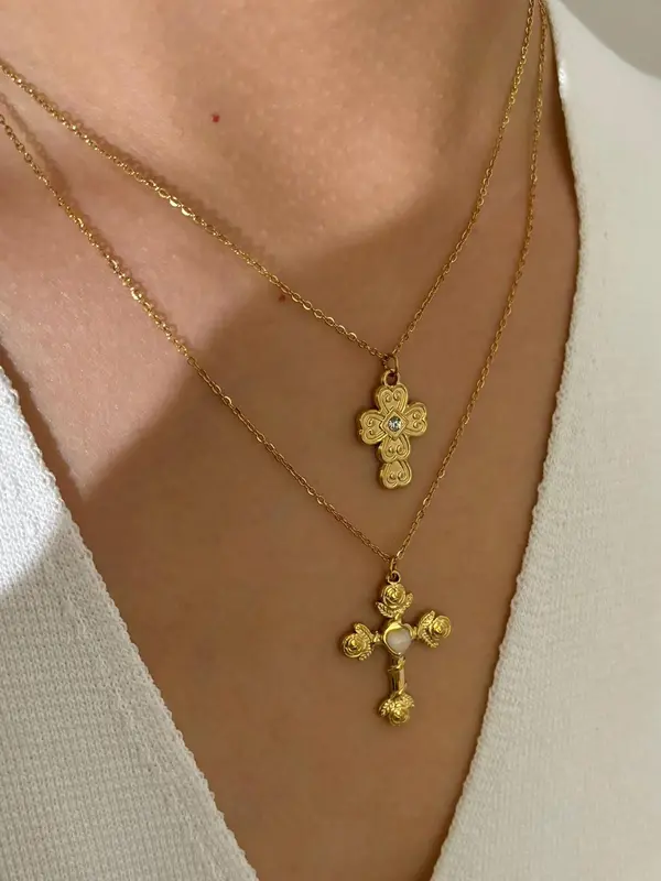 Vintage Cross Pendant Necklace for Women, Fashion Jewelry for Party, Daily Clothing Decor, Trendy All-match & Exquisite Jewelry for Birthday Gift, Statement Necklace 3