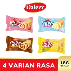 Dalazz Kue Gulung Lembut | Camilan Rasa Cina | Snack Keluarga | Swiss Roll | Isian Aneka Rasa: Stroberi, Keju, Cokelat, Susu | Bersertifikat Halal | 4 Varian Rasa 18g per Pack