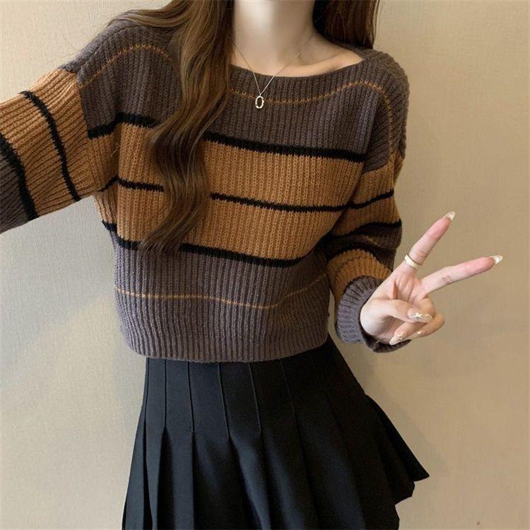  Áo Len Dệt Kim Dài Tay Phong Cách Lười Biếng Dành Cho Nữ Áo Chui Đầu Khối Màu Dáng Rộng Rãi Áo Ngắn Bó Sát Thiết Kế Đẹp Hàng Mới Về Mùa Xuân Và Mùa Thu 2025 