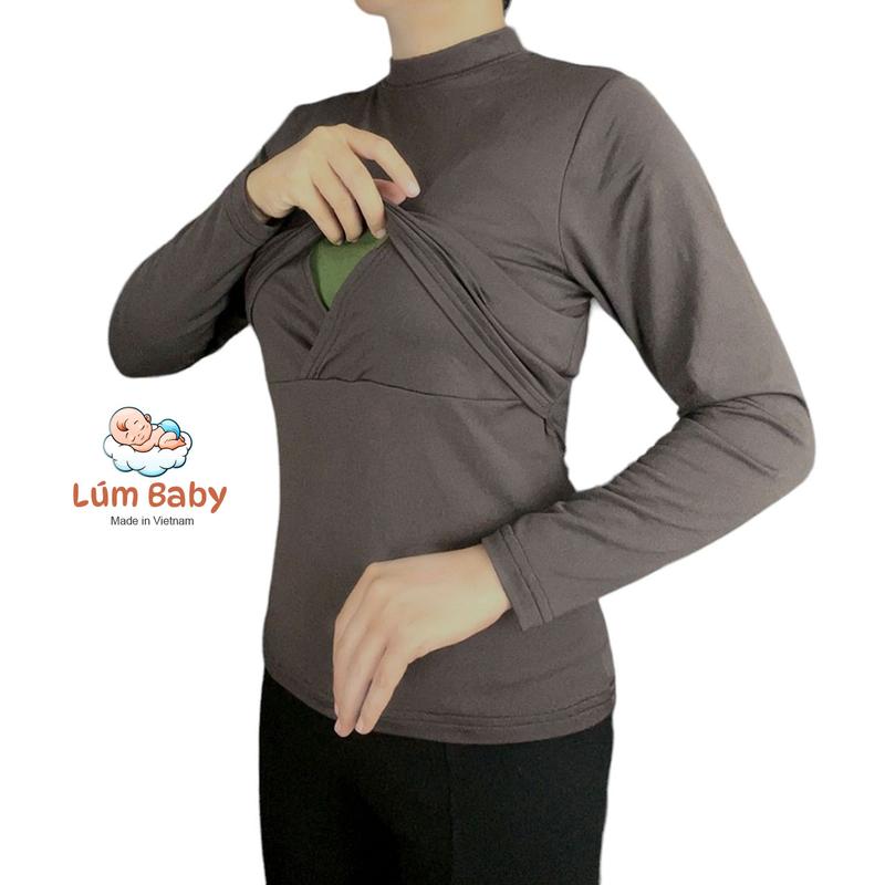  Áo giữ nhiệt cho con bú dài tay lót nỉ với thiết kế tiện lợi co dãn 4 chiều 