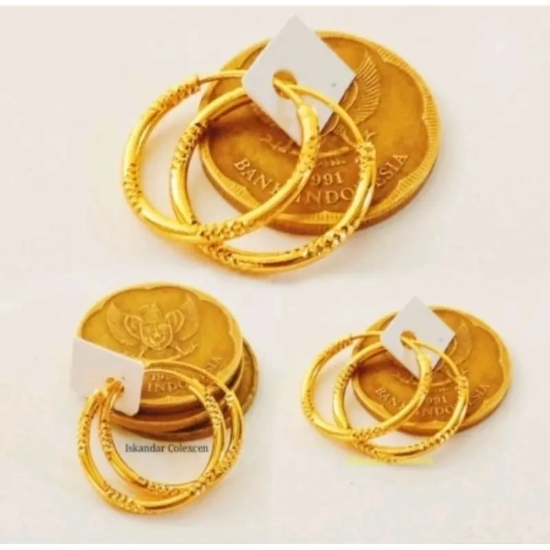 ANTING GIFSI SPASI ANTING WANITA BERBAHAN KOIN LOGAM 1991 LAPIS EMAS 24K ANTI KARAT TIDAK LUNTUR queen shop