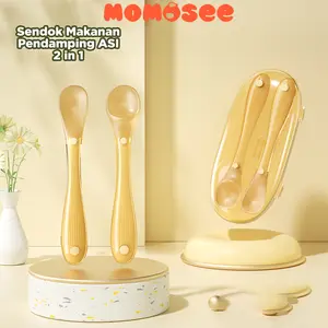 Momosee Sendok Makan Bayi Silikon Elastis Peralatan MPASI 2Pcs Sendok + Kotak Penyimpanan Baby Safety Spoon CJ112