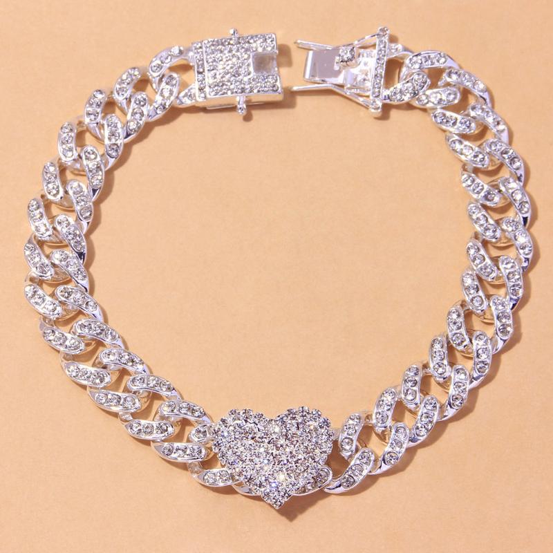 Cross-Border Diamond Heart-Shaped Cuban Anklet Fashion Trend New Anklet European Hip Hop Ornament Anklet 2
