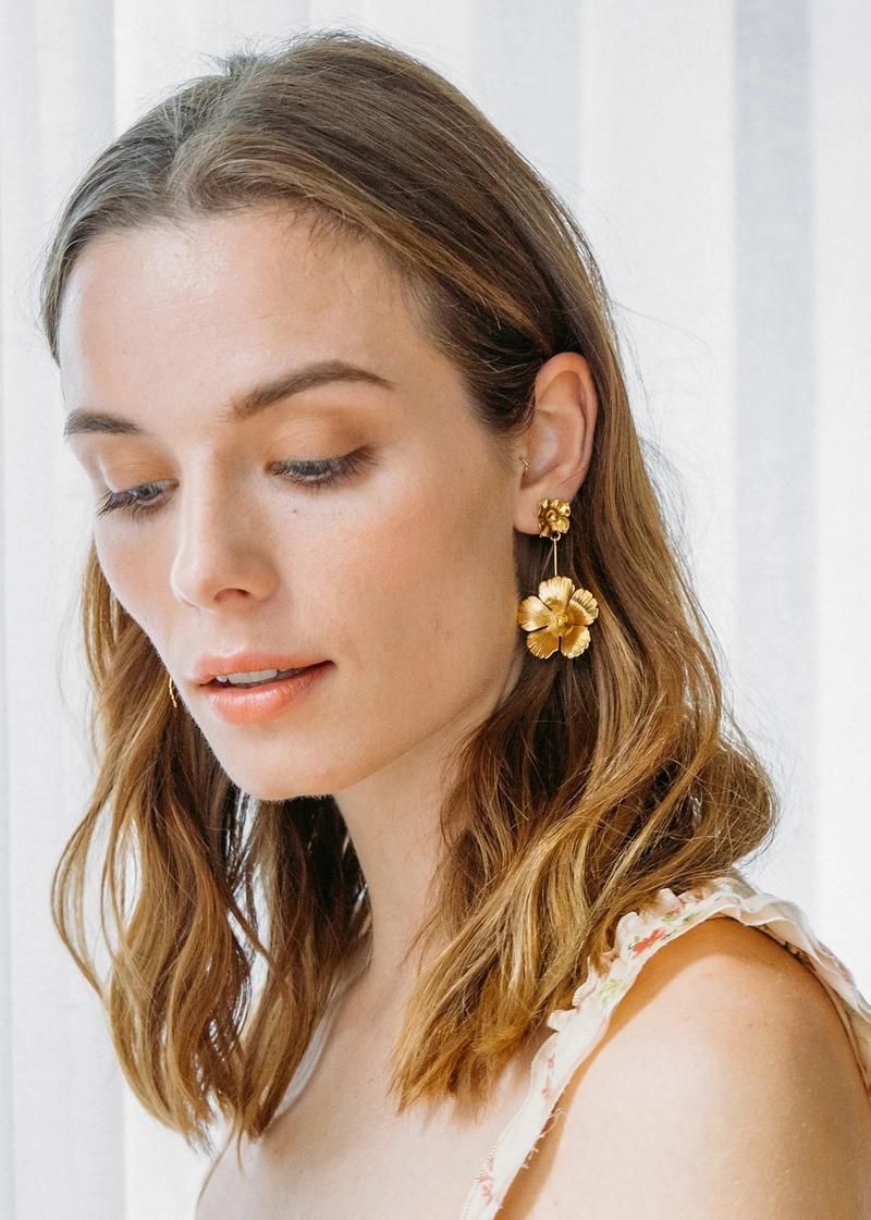 Product Introduction of Women 18K Gold Plated Pendant Earrings Flower Petal Earrings 1