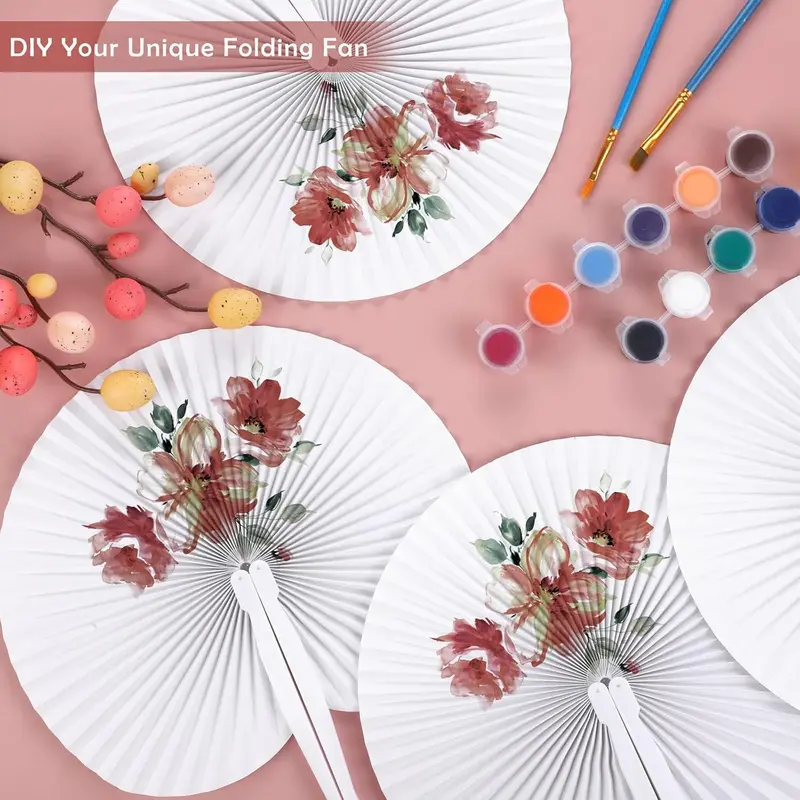 Folding Fan, 2 Counts/set Paper Fan with Plastic Handle, DIY Painting Supplies for Wedding Favor Party Bag Filler, Decor 3