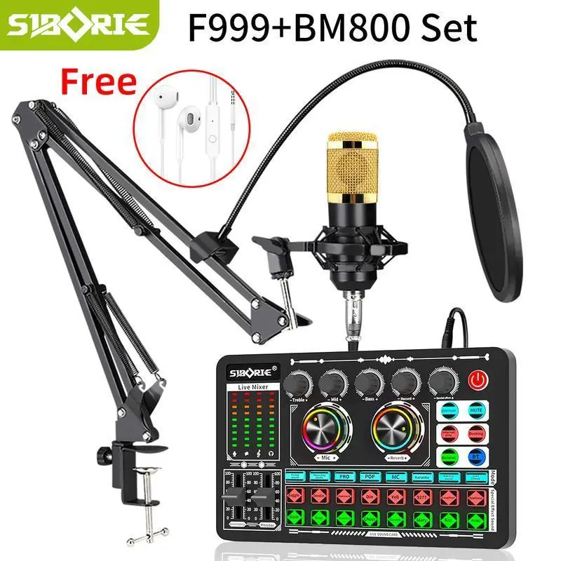 [SIBORIE] Bộ Mic thu âm Livestream BM800 Kết hợp Soundcard F999  -  Mic, tai nghe / Phụ Kiện dây / Gía đỡ  kẹp bàn , Lọc âm