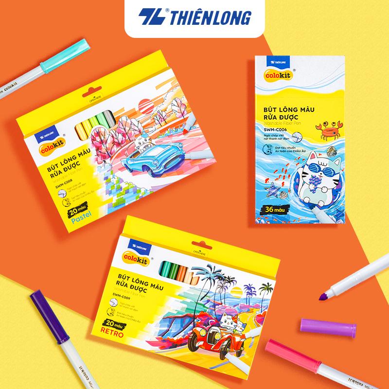 Bút lông màu rửa được Fiber Pen Thiên Long Colokit - Màu lông rửa được, ngòi êm trơn, mực an toàn tiêu chuẩn Châu Âu