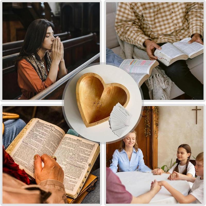 Product Introduction of Wooden Heart Shaped Prayer Bowl, 1 Count Cross Pattern Prayer Bowl with Card, Religious Decoration for Home Living Room Bedroom 5