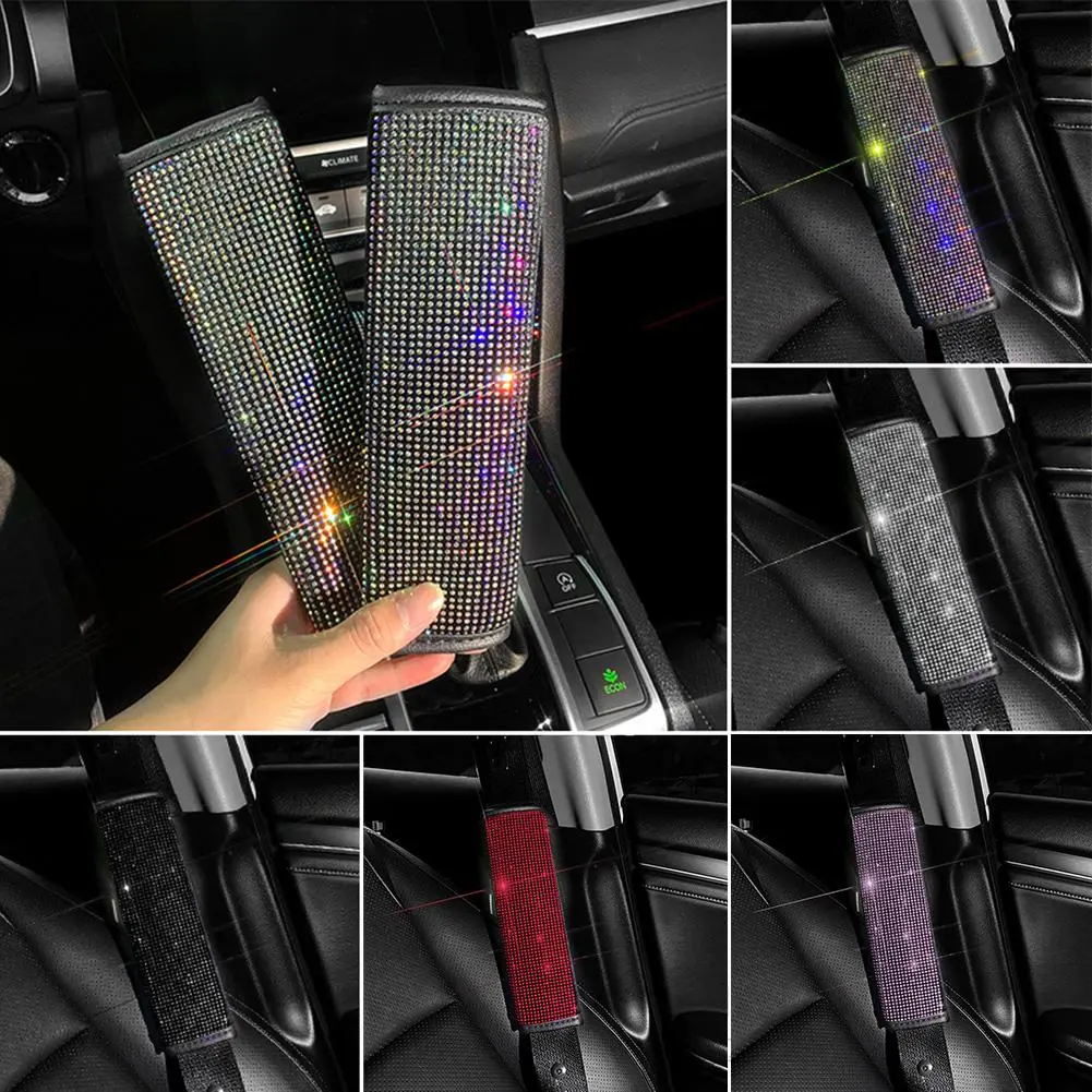 2Pcs Rhinestones Crystal Car Seat Belt Cover Shoulder Pads Covers Soft Comfort Plush Shoulder Strap Auto Interior Accessories Car Styling #451815