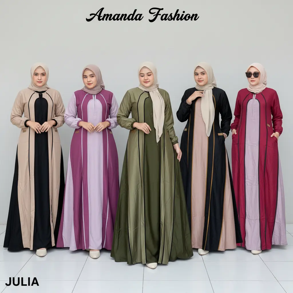 Gamis Amanda Julia Rayon Twill Premium Kombinasi List Polos (Free Pouch, Goodie Bag) Gamis Amanda Julia Rayon Twill Premium Kombinasi List Polos (Free Pouch, Goodie Bag)