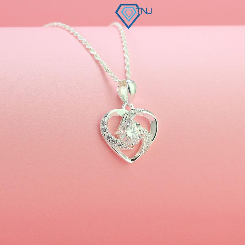 Quà tặng 20/10 cho người thương - Dây chuyền bạc cho nữ Moissanite hình trái tim 6 ly DCNM0007 - Trang Sức TNJ