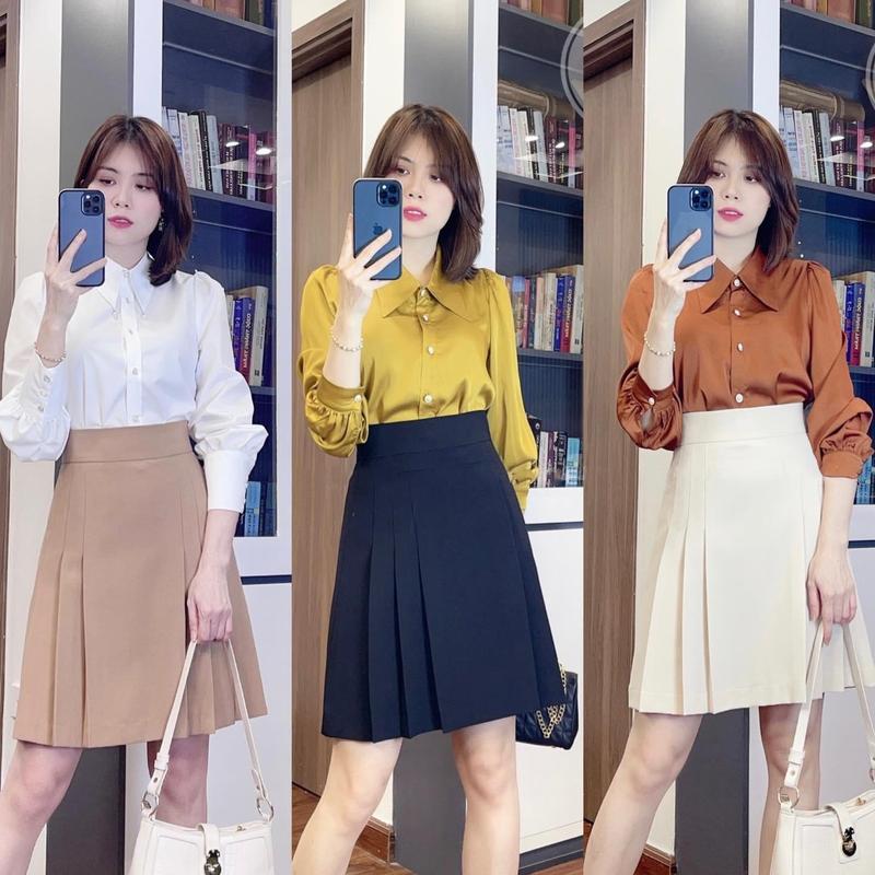 Chân váy công sở chất liệu vitex dáng chữ a dài tới gối xếp 6ly dài 50 cm Susuclothing