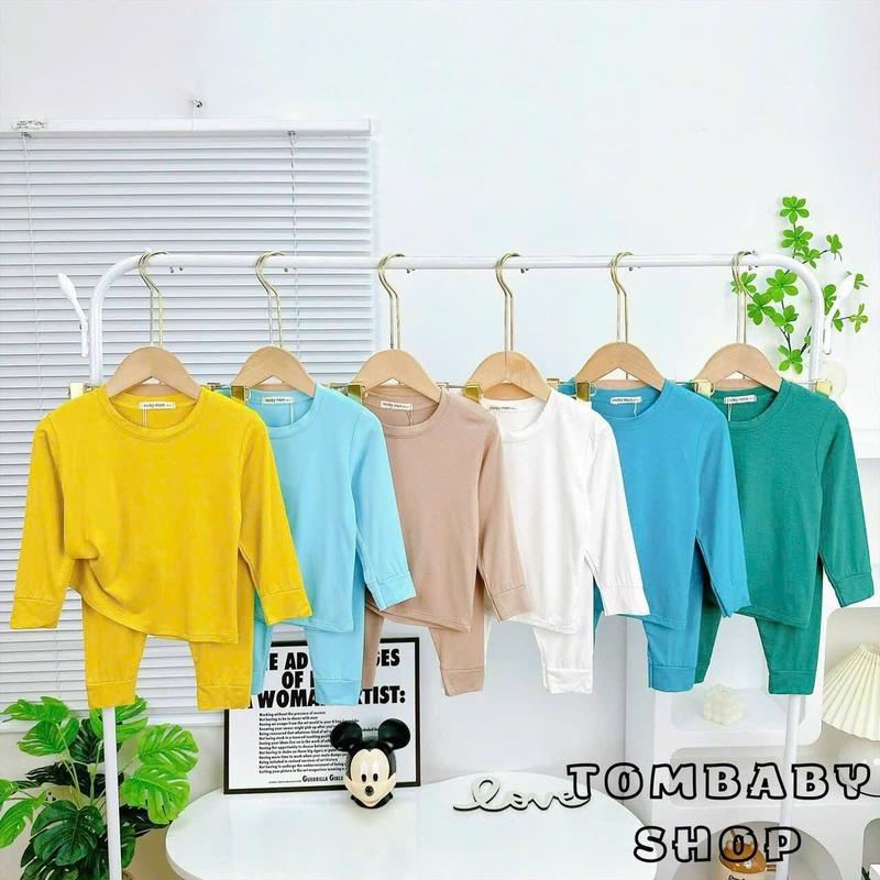 (07)COMBO 5 BỘ dài tay dài chân trơn chất liệu THUN LẠNH mát mẻ mềm mịn cho bé trai bé gái (lưu ý: bé trộm vía bụ sữa vui lòng +1 đến 2 size) bososinh đồ bộ gân tăm