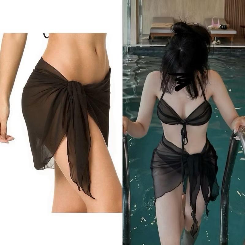 Bikini 3 Món Sexy ECHU Nâu Đen Huyền Bí, Chất Lưới Mềm Mịn Co Giãn Gồm Áo Bikini + Quần Con + Chân Váy Nữ 2