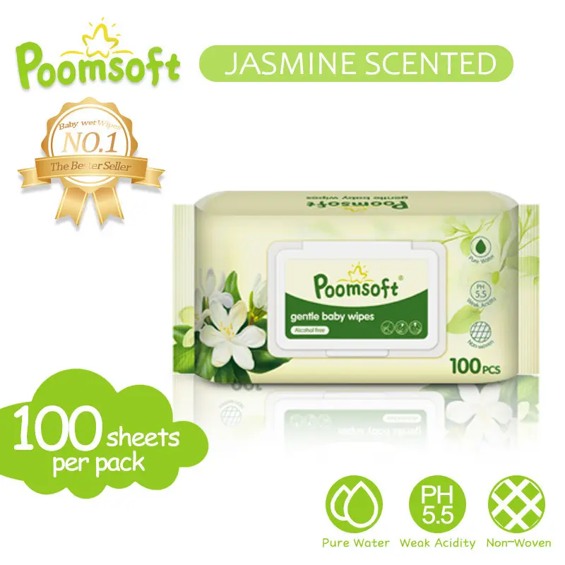 [Prefer]Poomsoft 1 Packs x 100 Sheet Jasmine Scented No-Alcohol Gentle ...
