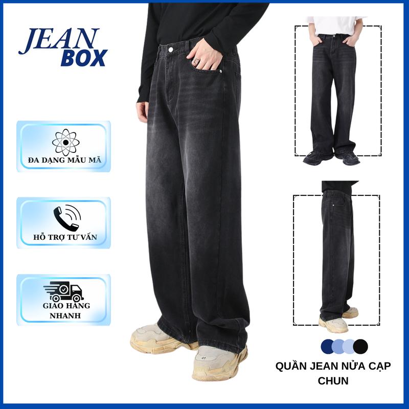 Quần jean ông suông  nam nữ  màu khói wash JEAN BOX T9 có túi, ống suông rộng hách dáng Menswear Pants