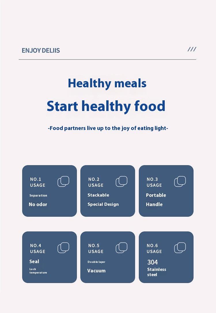 Product Introduction of Kotak Makan Tengah Hari Mudah Alih, Bahan Keluli Tahan Karat 304, Penebat Berbilang Lapisan, Sesuai untuk Pelajar, Ruang Makan, Kotak Sarapan, Kotak Makan Tengah Hari Kitchenware 2
