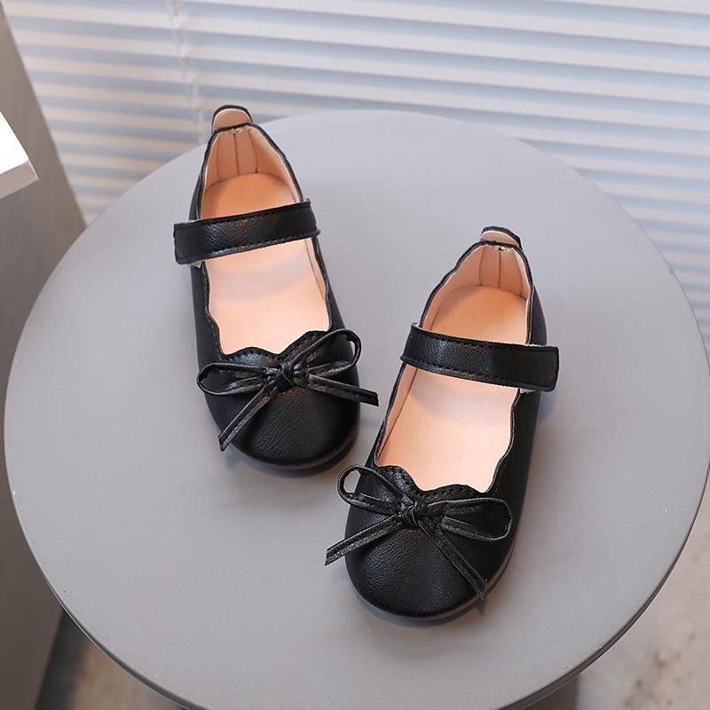 Gaya Korea Ikatan Simpul Bayi Gadis Kulit Datar Sepatu Warna Solid Ruffle Sol Lembut Anti Licin Sepatu Anak 2- 8 Tahun 1