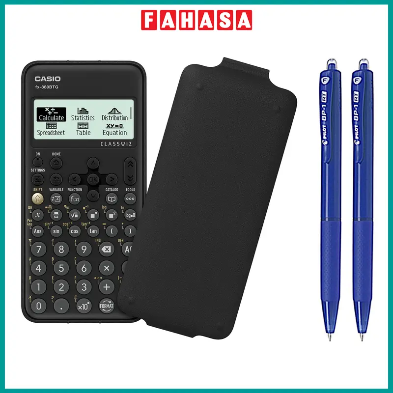 [Chính Hãng] Bộ Máy Tính CASIO FX-880BTG - Màu Đen + 2 Bút Bi Pilot BP-1RT - Mực Xanh 8