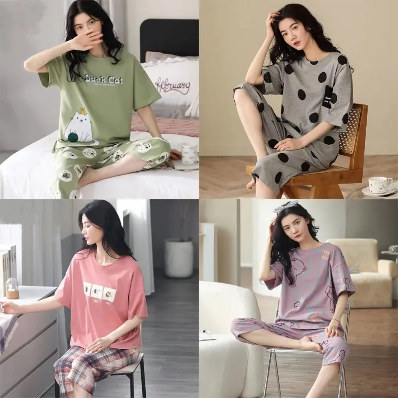 Đồ Ngủ Nữ, Phong Cách Nhật Bản Hoạt Hình, Dễ Thương, Ngắn Tay, Cỡ Lớn Women Áo 0