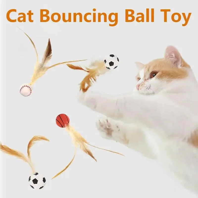 1/3Pcs New Interactive Ball Toys Bouncy Balls with Feathers Indoor Game Feather Cat Training Catcher Pet Toy