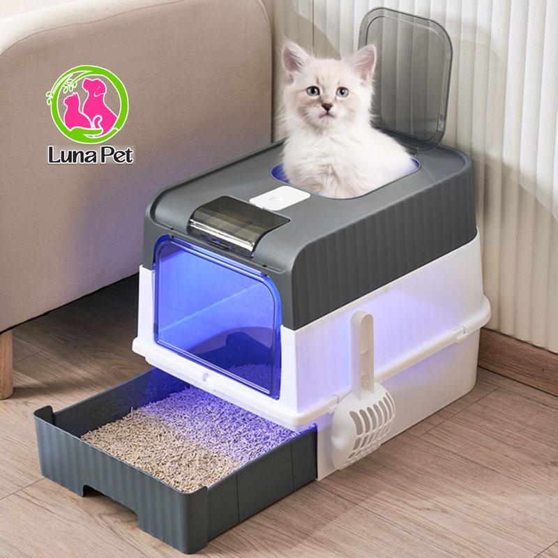 Nhà vệ sinh mèo cỡ lớn  Luna Pet NV06, nhà vệ sinh cho mèo 2 cửa có đèn khử khuẩn UV