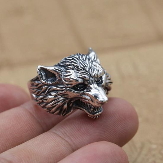 Cincin Kepala Serigala Bertaring /  Cincin Pria VIKING Punk Unik Keren / Adjustable Nordic Wolf Head Ring For Men Resizeable Import / Cincin Serigala Laki Laki / Cincin Titanium Stainless Steel Anti Karat / Cincin Metal Rock N Roll Hewan Cowok Gaul Impor 0