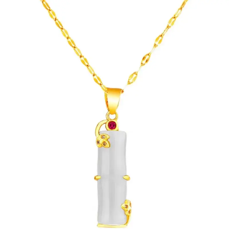 Gold-Plated Necklace for Women with Jade Gemstone Pendant, Elegant Style, Peace Buckle, Long-Lasting Color, Gift for Mom sea  monkey  necklace back  chain