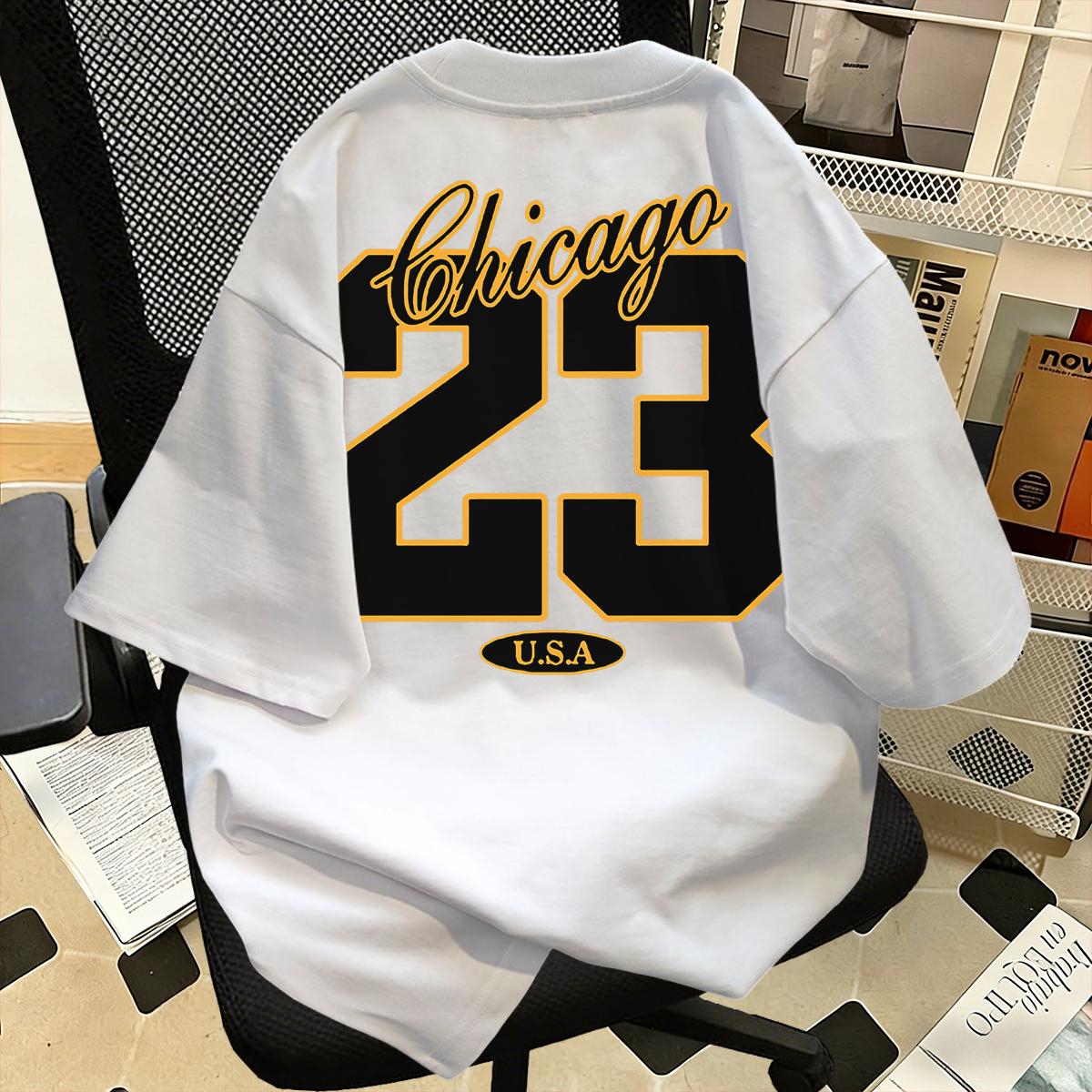 Kaos Lengan Pendek Gaya Retro Amerika Bergambar Bola Basket Nomor 23, 100% Katun, Potongan Longgar, Ukuran Besar, Kerah Bulat, Unisex Kaos Lengan Pendek Gaya Retro Amerika Bergambar Bola Basket Nomor 23, 100% Katun, Potongan Longgar, Ukuran Besar, Kerah Bulat, Unisex