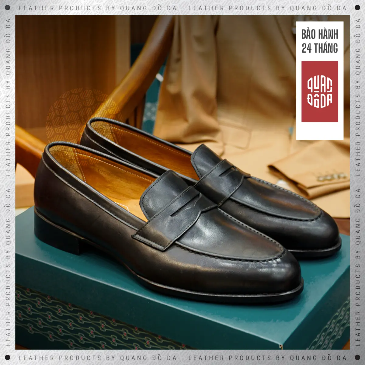 Giày Loafer Nam Da Bò Thật Cao Cấp Mũi Tròn Màu Đen LF_02, Bảo Hành 24 Tháng, Đế Khâu Chắc Chắn | Quang Đồ Da