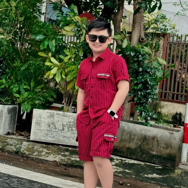 Bộ Quần Áo Sơ Mi Chất Liệu Kim Cương 4 Màu Cho Bé Trai 12-52kg có thể giặt máy Jean Có Cổ 7