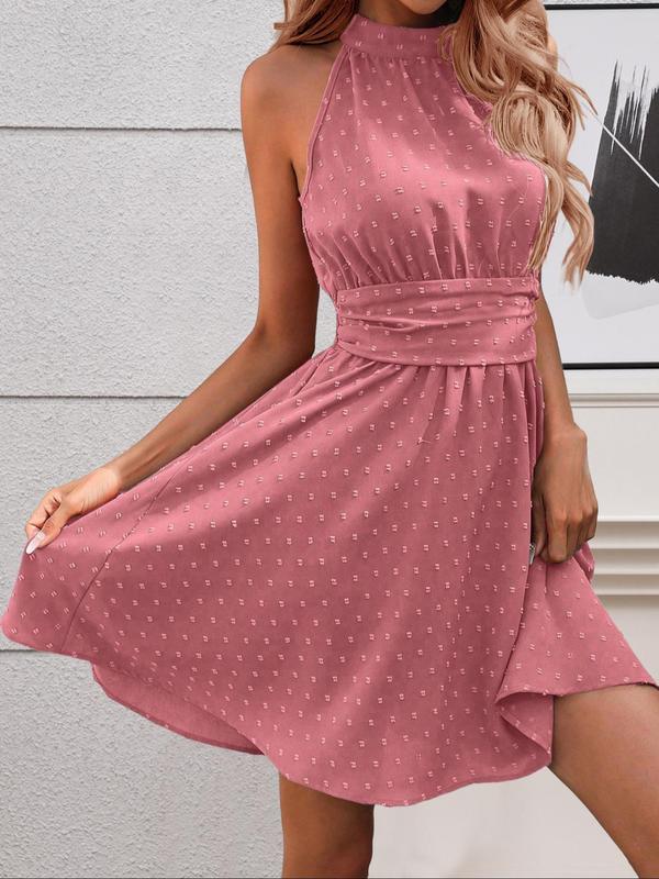 YOZY Women's Swiss Dot Keyhole Back Dress, Casual Sleeveless Short Dress for Summer, Ladies Clothes for Daily Wear 5