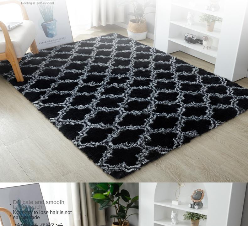 Product Introduction of Thảm trải giường hoàn toàn, phong cách Bắc Âu, nâng cấp mềm mại và mịn màng, nhuộm cà vạt, với mô hình len và lụa, thích hợp cho phòng Khách, bàn trà và thảm đầu giường, thảm tóc dài, thảm trang trí đèn lồng, thảm 9