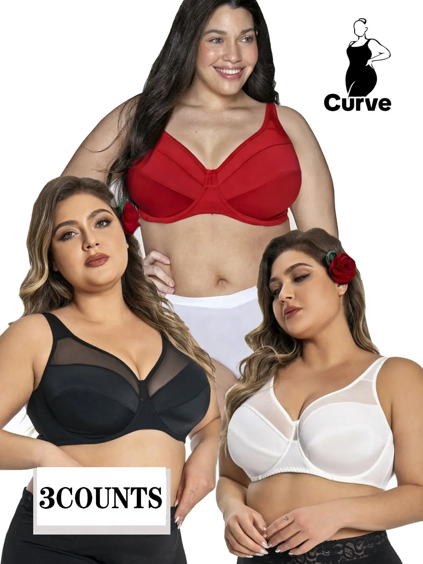 【Plus Size】 Contrast Mesh Sheer Push Up Bra, Elegant Adjustable Strap Underwire Bra for Daily Wear, Women's Lingerie for All Seasons