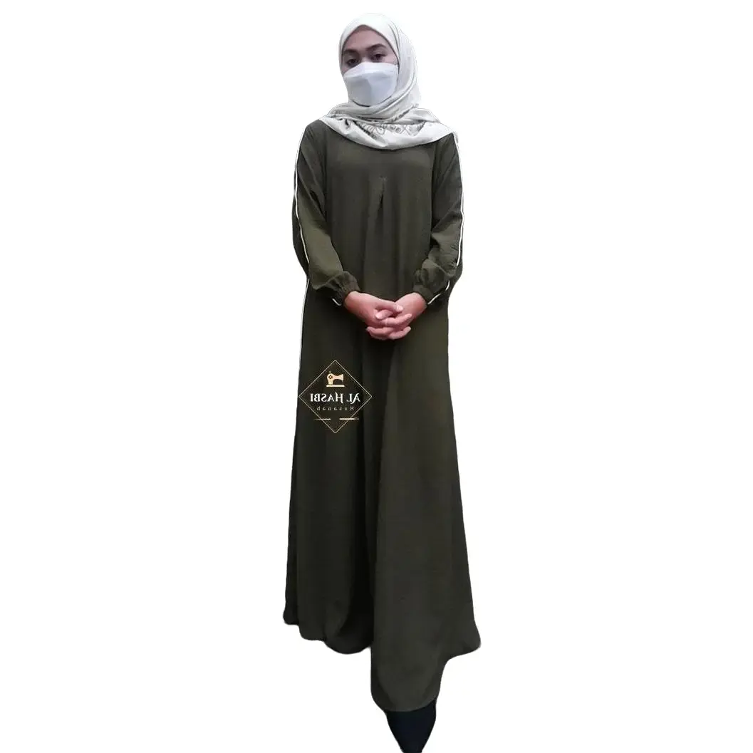 GamisAzna - KIRANI DRESS BUSUI FRIENDLY Setrip Polos Simple Crinkle Airflow Basic Formal Sage Wanita Muslim Wudhu Friendly abaya remaja Hitam Kaftan  Kondangan