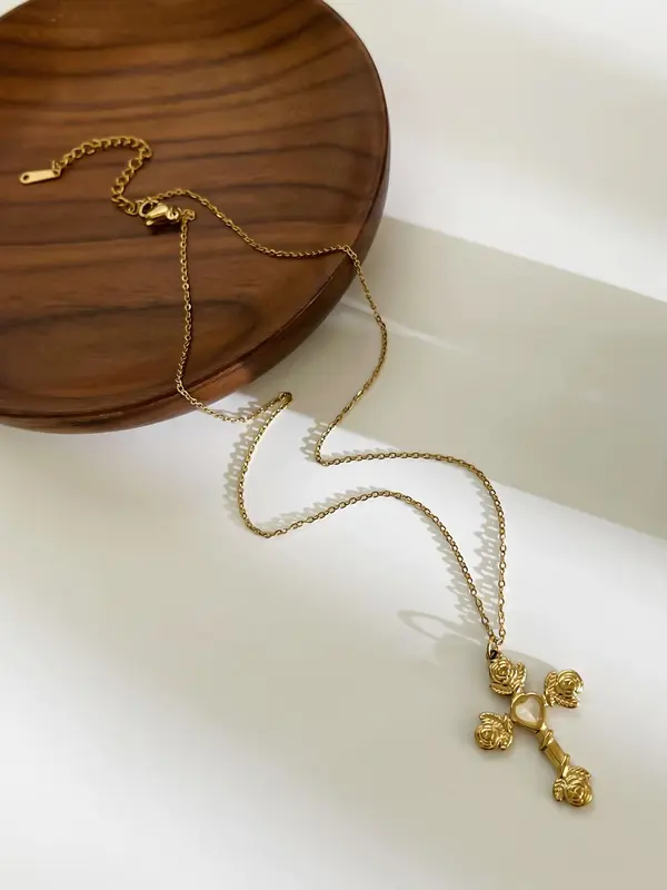 Vintage Cross Pendant Necklace for Women, Fashion Jewelry for Party, Daily Clothing Decor, Trendy All-match & Exquisite Jewelry for Birthday Gift, Statement Necklace 8