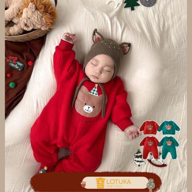 Body Nỉ Bông Noel Hình Gấu Ấm Áp Cho Bé Bodysuit LOTUKA Cho Bé Trai Bé Gái Quần Áo Trẻ Em Thu Đông Size 3-12kg