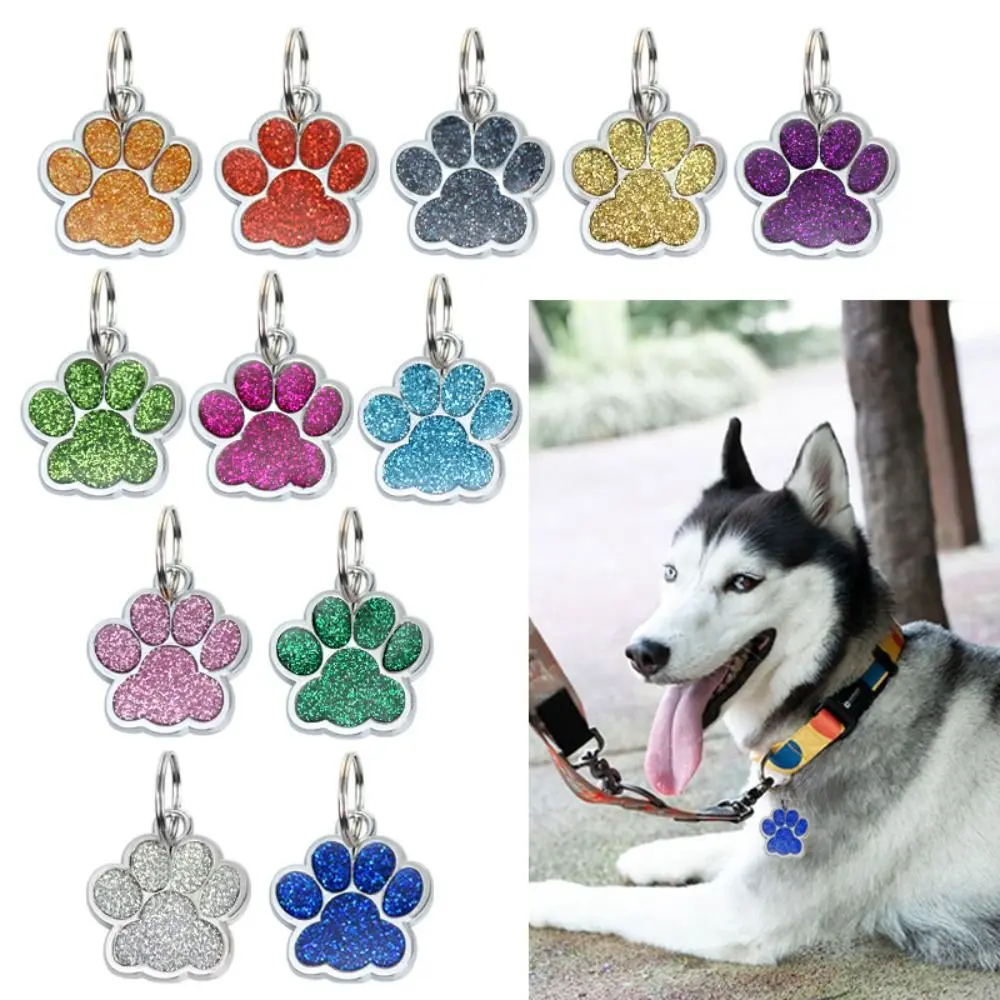 Pet Accessories Cat Dog Paw Print Dog Cat Tags Anti-Lost Personalized Pet Glitter Pendant with Hook Exquisite Pet Collar Tag Pendant Kitten