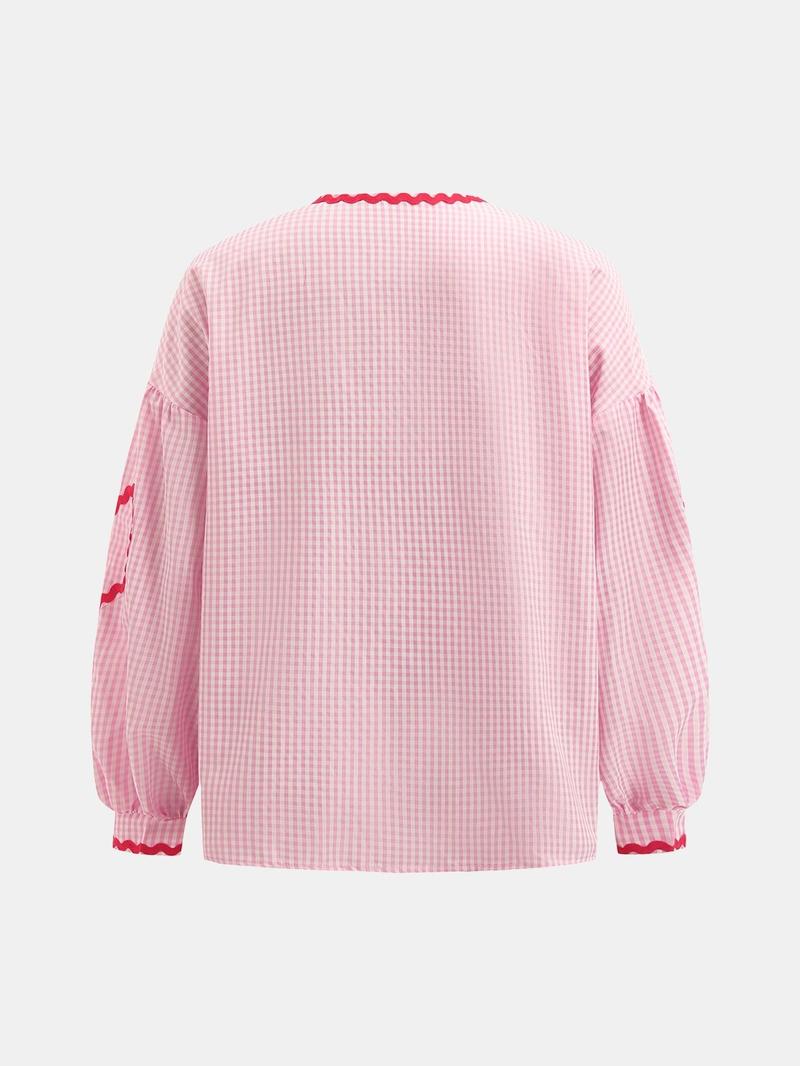 Product Introduction of YOZY Women's Heart Print Tie Front Bishop Sleeve Shirt, Casual Long Sleeve Pocket Top for Spring & Fall, Women's Clothes for Daily Wear 5