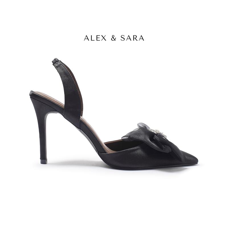 AL453 - Sandal mint mũi nhọn thiết kế nơ voan đính đá hở gót cao 10cm sang chảnh Alex Sara nữ